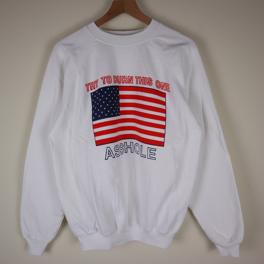 American Flag Try To Burn This One Sweatshirt Vintage‎ 80s 90s Adult XL 22x27
